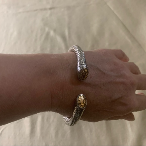 Samuel B. Sterling Silver Cable & 18K Hammered Gold Bangle Bracelet - Picture 7 of 9